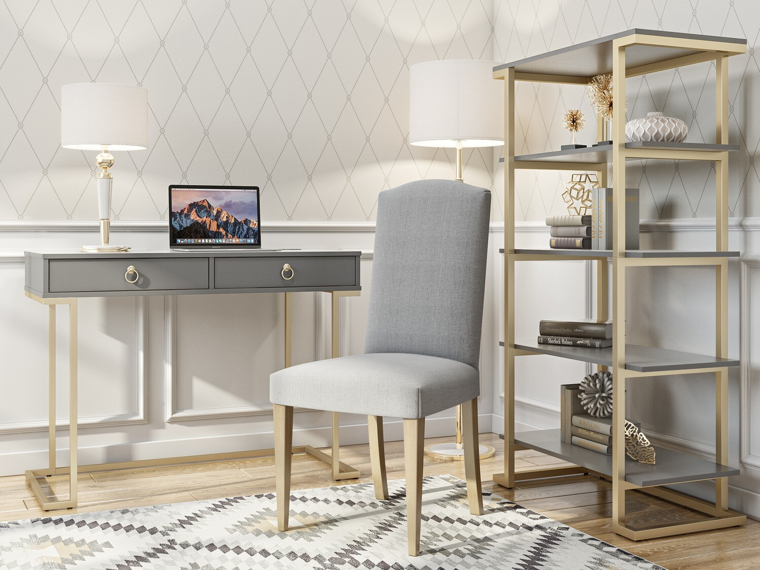 Mesa de oficina CosmoLiving by Cosmopolitan Fersale 100 (Grafito + Dorado)