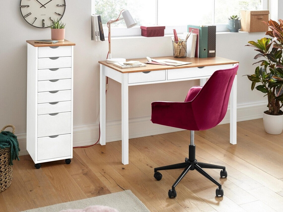 Mesa de oficina Denton 133 (Blanco + Luminoso madera)