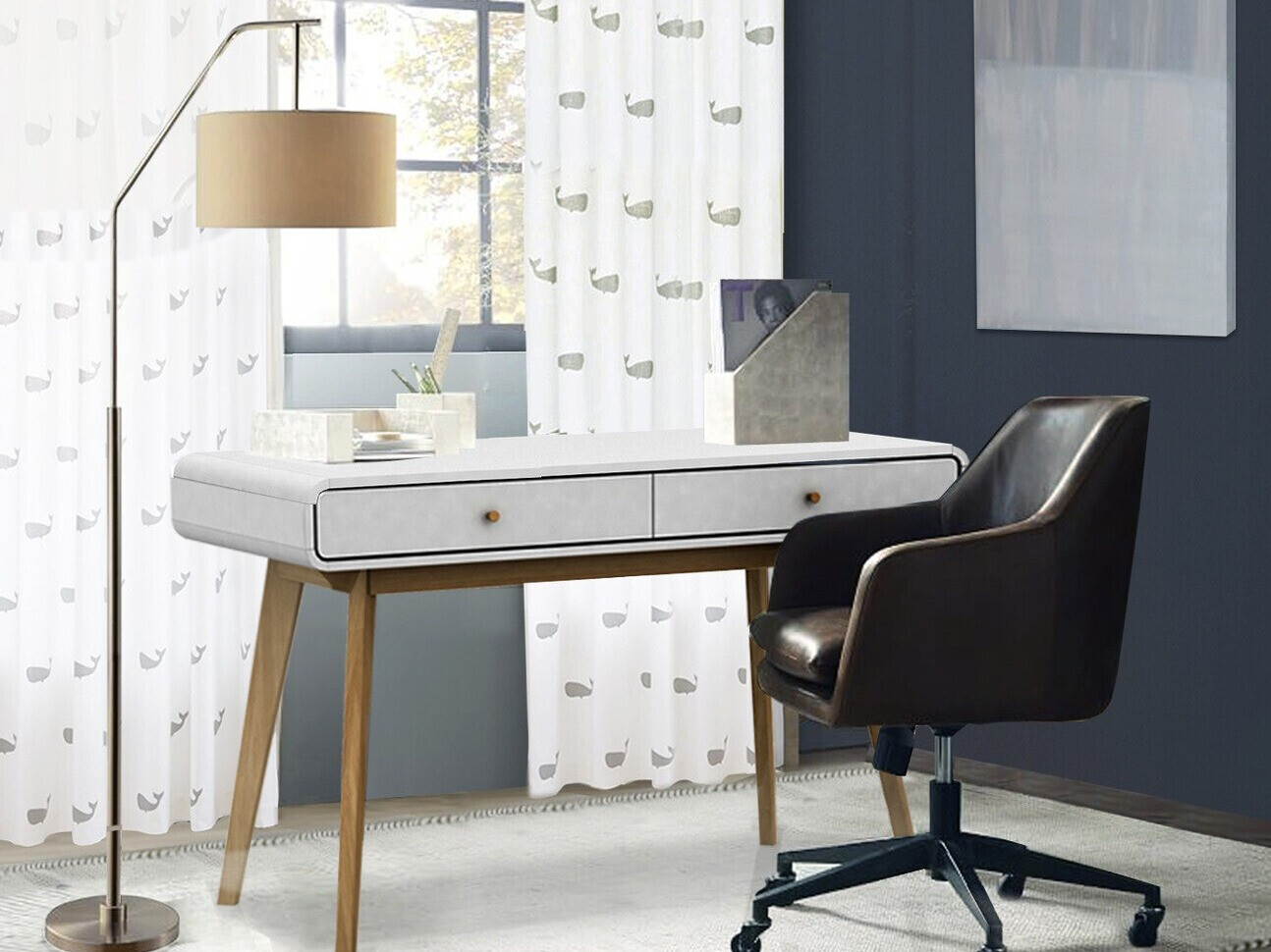 Mesa de oficina Elbtena 108 (Blanco + Roble)