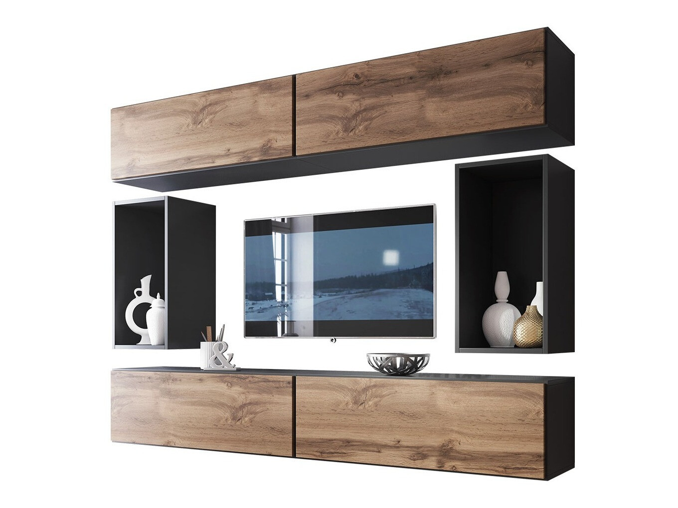 Conjunto de salón Corbele 106 (Antracita + Roble wotan)