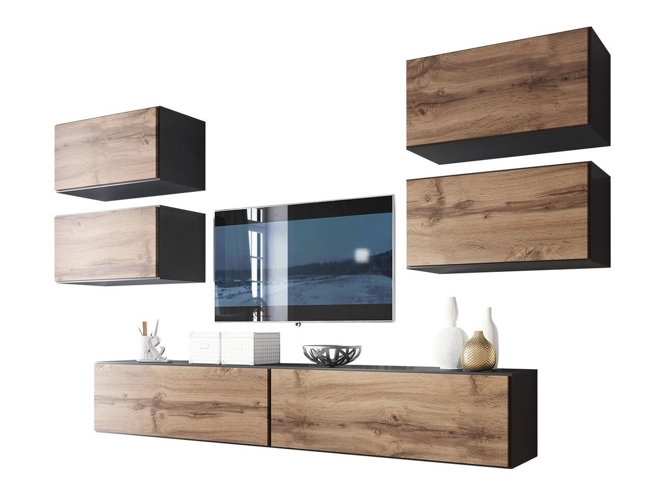 Conjunto de salón Corbele 107 (Antracita + Roble wotan)