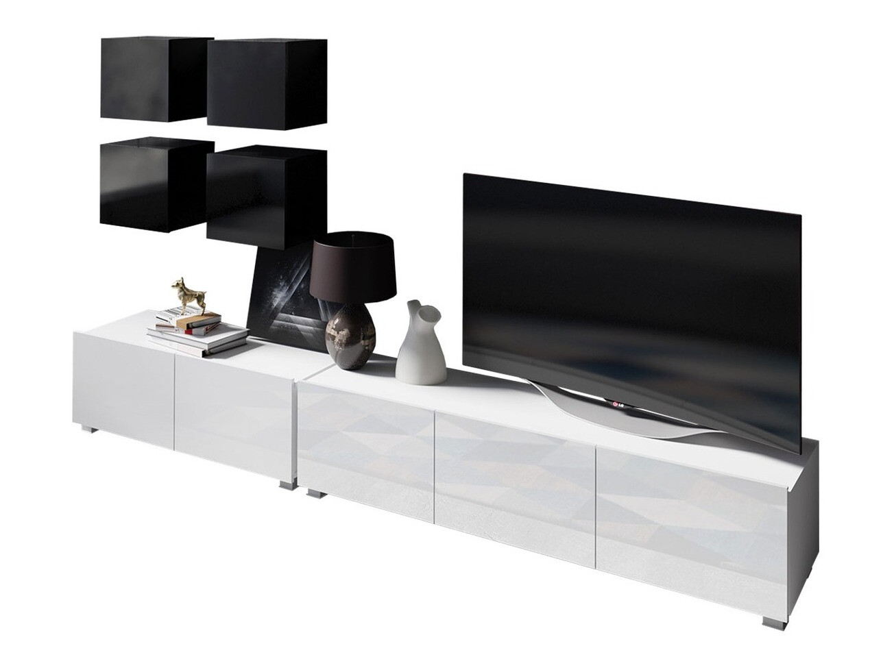 Conjunto de salón Remus XVIII (Negro + Negro brillante + Blanco + Blanco brillante)