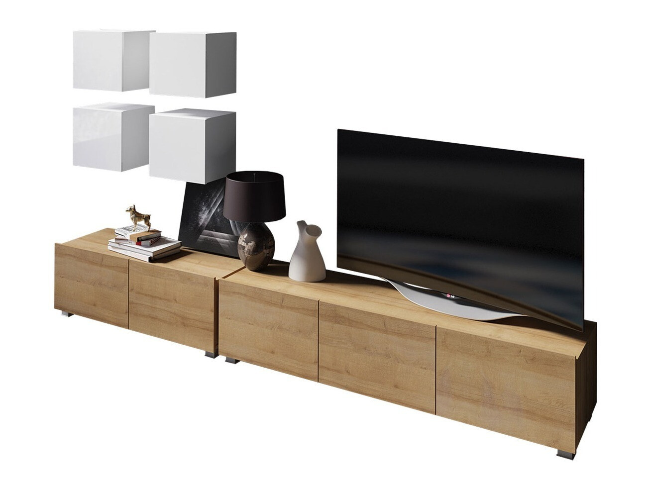 Conjunto de salón Remus XVIII (Roble dorado + Blanco + Blanco brillante)