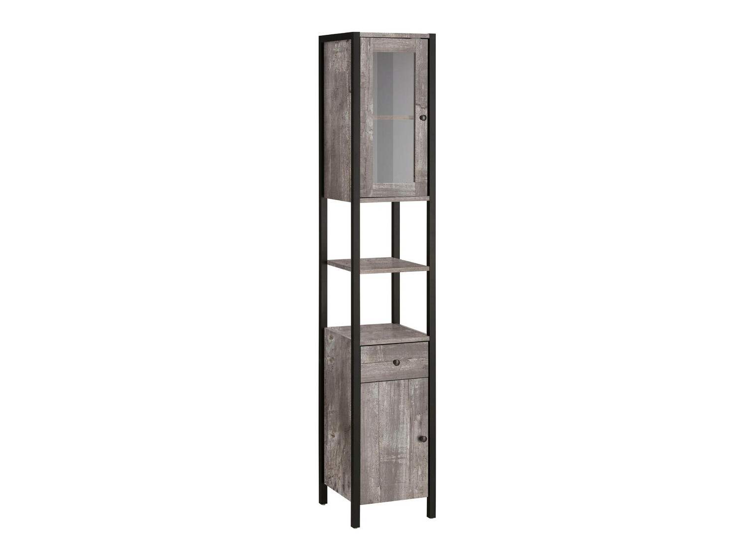 Armario de pie para baño Larnovo 110 (Roble gris + Negro)