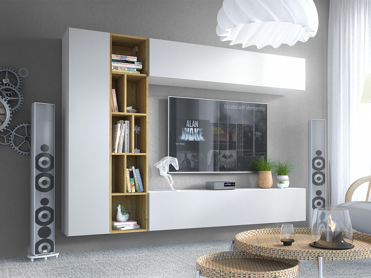 Conjunto de salón Comfivo 260 (Blanco + Roble Artisan)