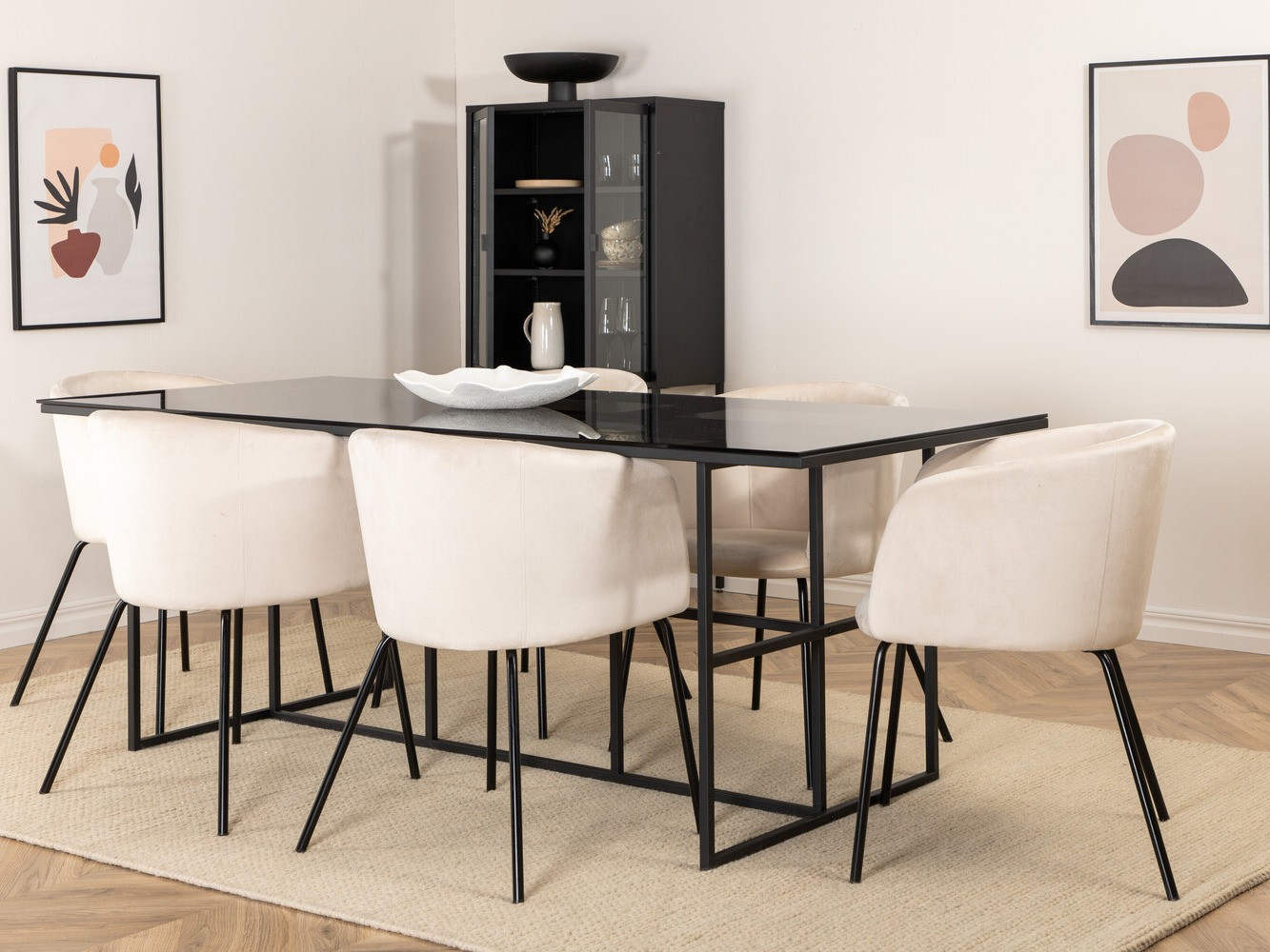 Conjunto de mesas y sillas para comedor Dallas 2639 (Beige + Negro)