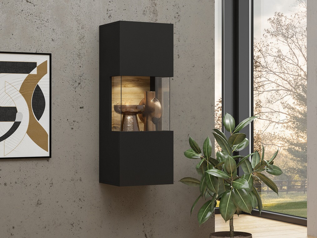 Armario de pared Revmiru 101 (Negro + Roble wotan)
