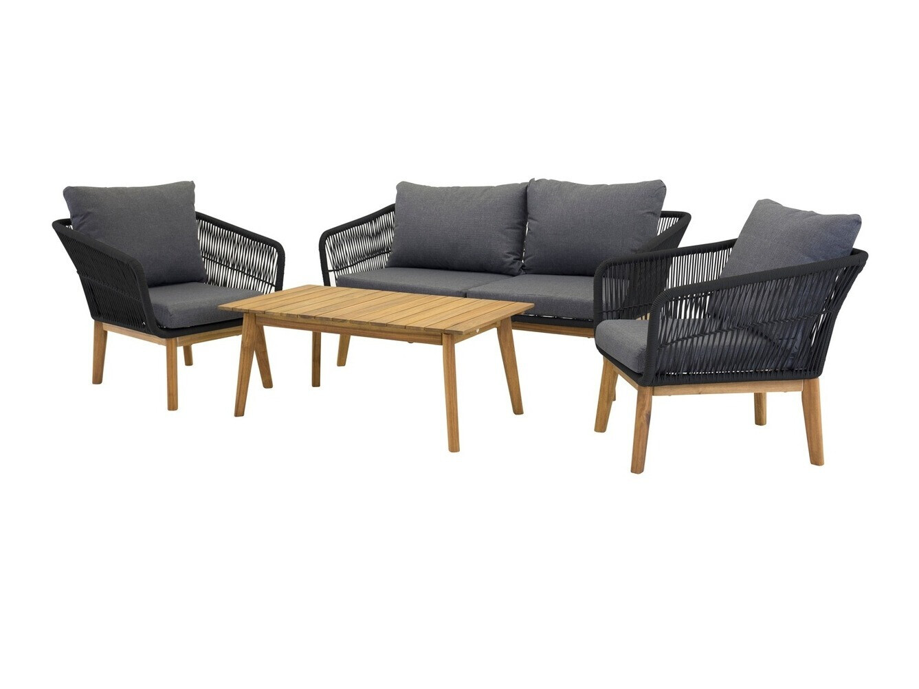 Conjunto de muebles de exterior Dallas 661 (Gris oscuro + Negro + Acacia)