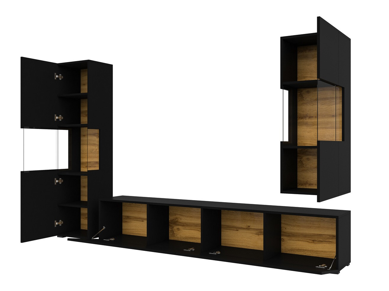 Conjunto de salón Revmiru 106 (Negro + Roble wotan)