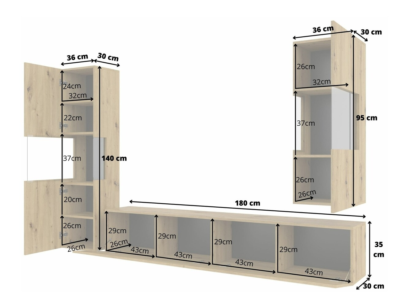 Conjunto de salón Revmiru 106 (Negro + Roble wotan)