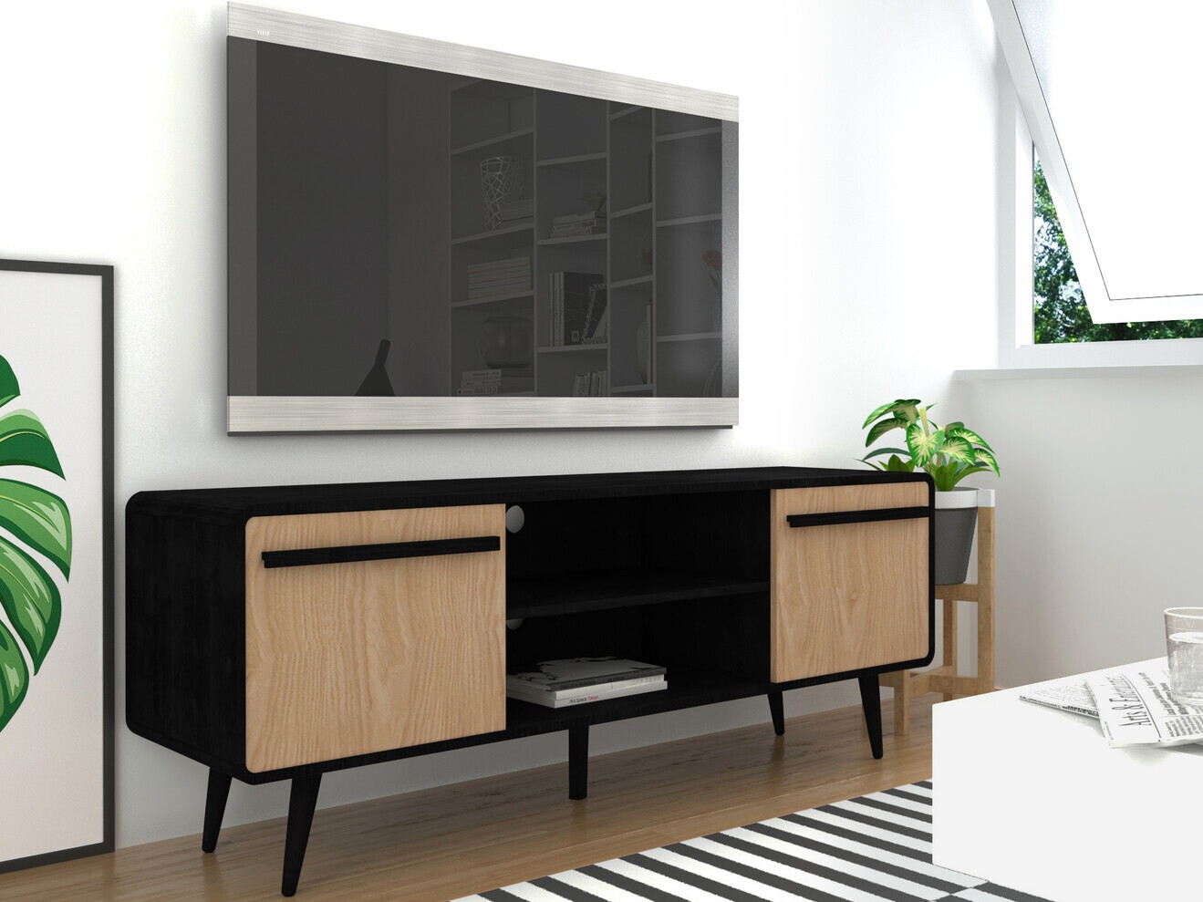 Mueble TV Denton 359 (Negro + Roble)
