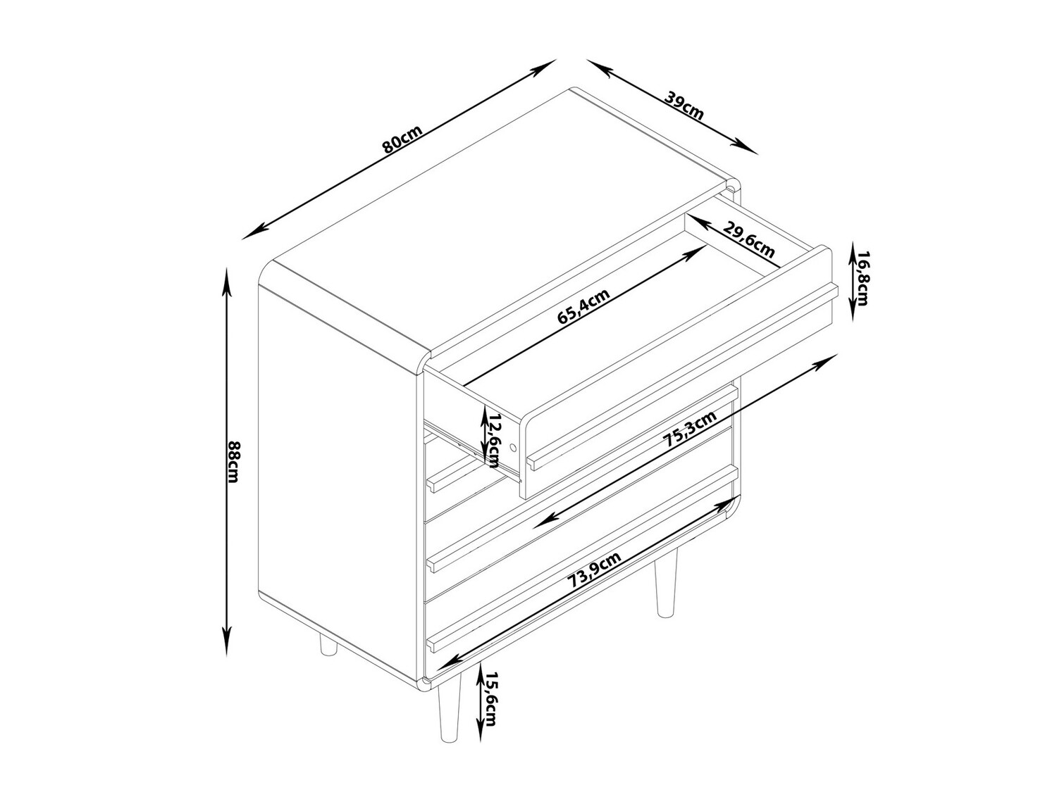 Cómoda Denton 566 (Negro + Roble)