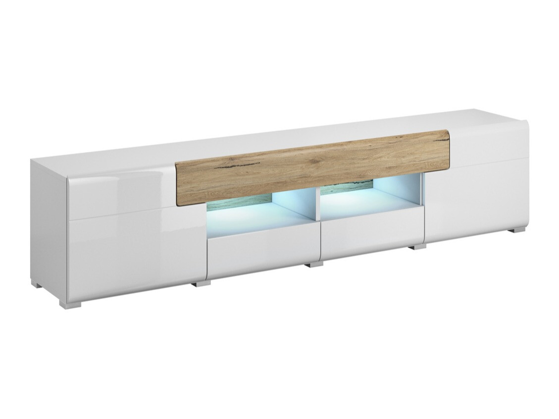 Mueble TV Torsone 113 (Blanco + Blanco brillante + Roble sanremo)