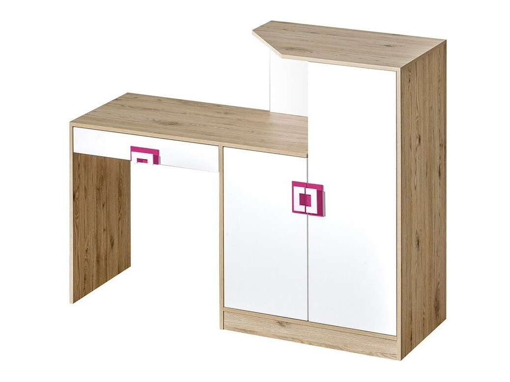 Mesa de oficina Balvire 111 (Roble claro + Blanco + Rosa)