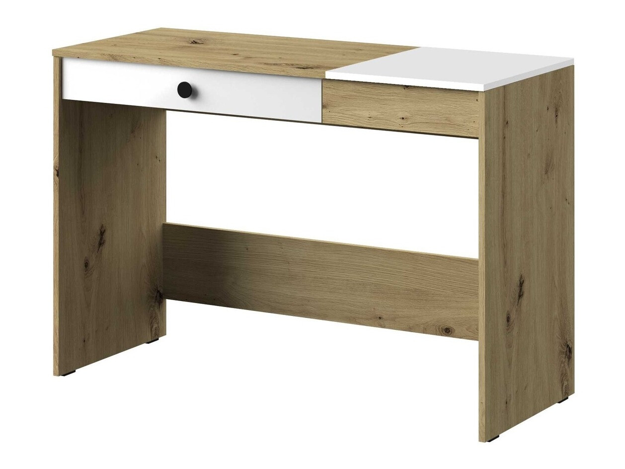 Mesa de oficina Mirelbu 109 (Roble Artisan + Blanco brillante + Negro)