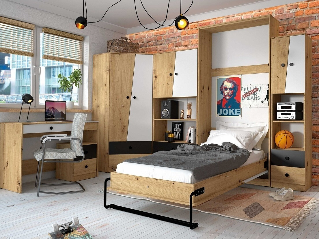 Mesa de oficina Mirelbu 109 (Roble Artisan + Blanco + Negro)