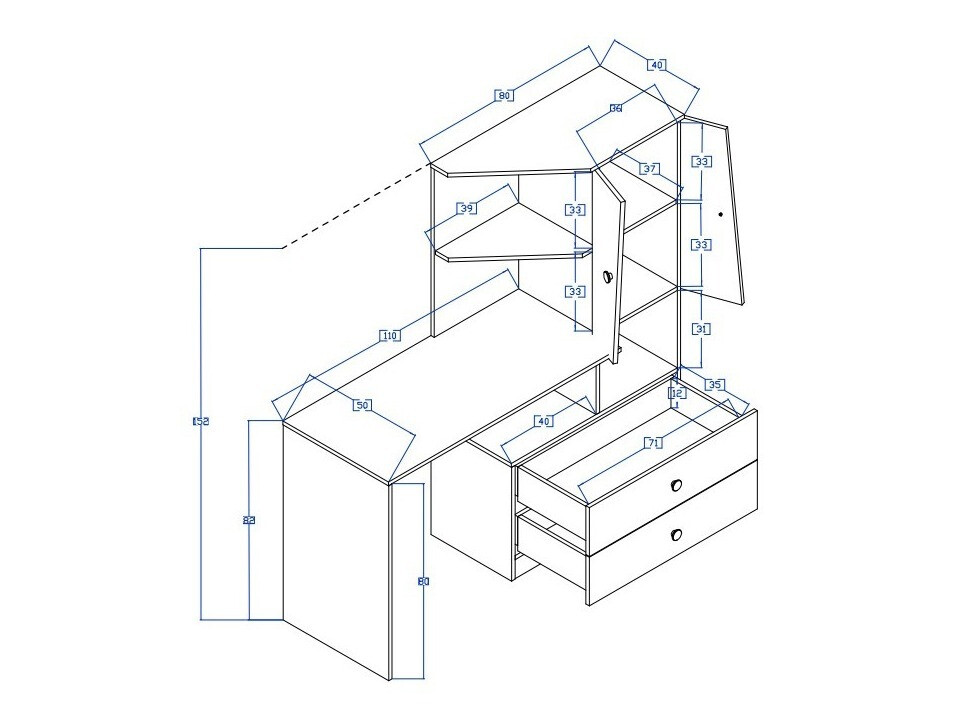 Mesa de oficina Mirelbu 110 (Roble Artisan + Blanco brillante + Gris brillante)