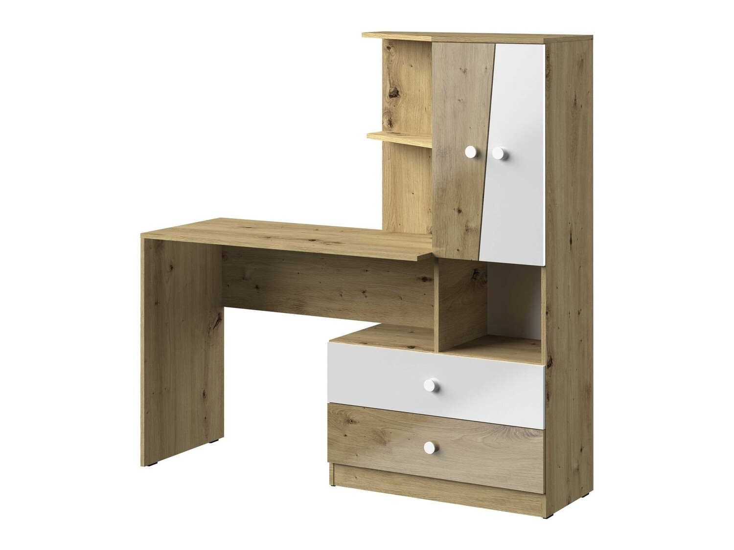 Mesa de oficina Mirelbu 110 (Roble Artisan + Blanco brillante)