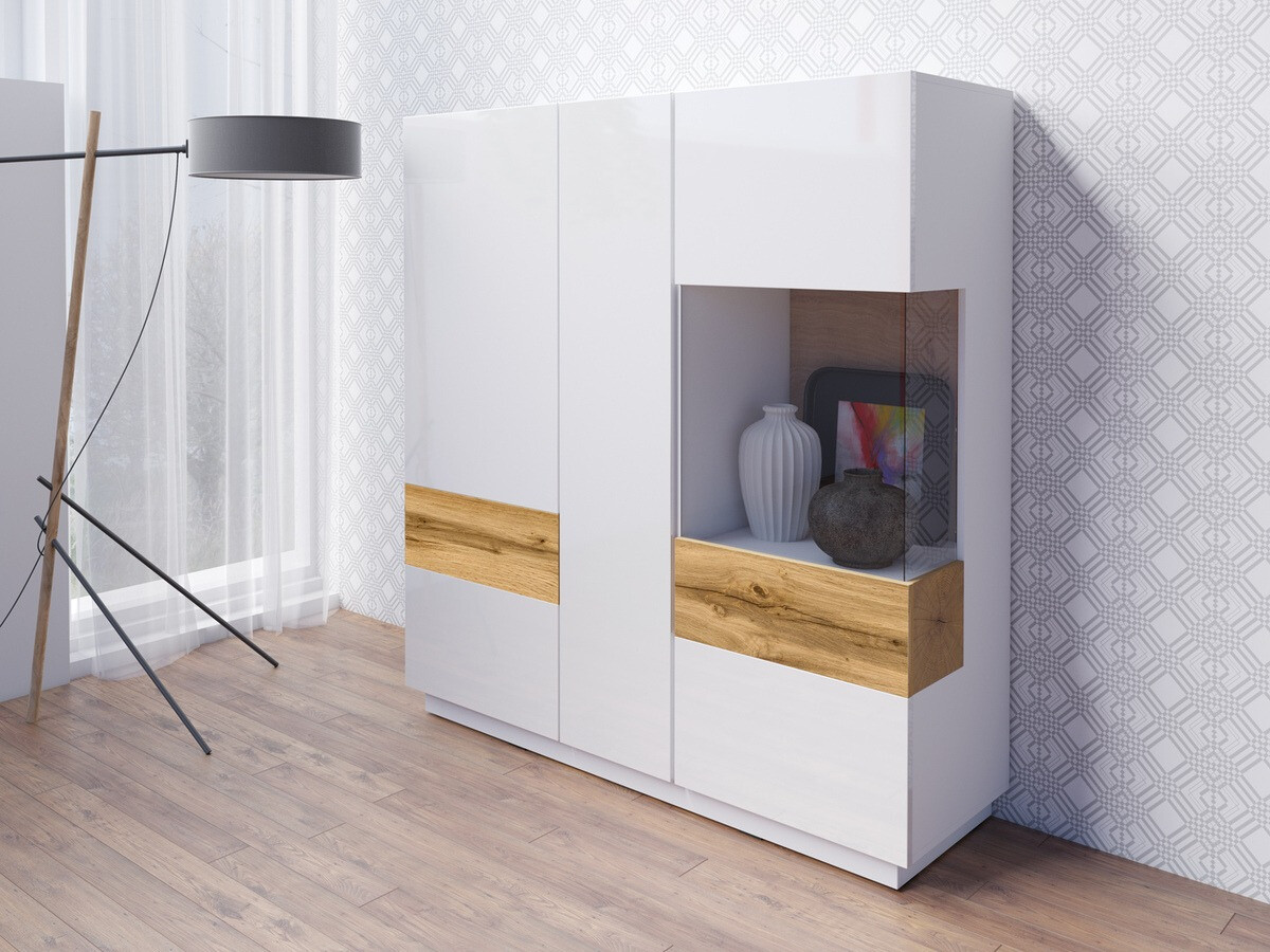 Aparador Livlore 106 (Blanco + Blanco brillante + Roble wotan)