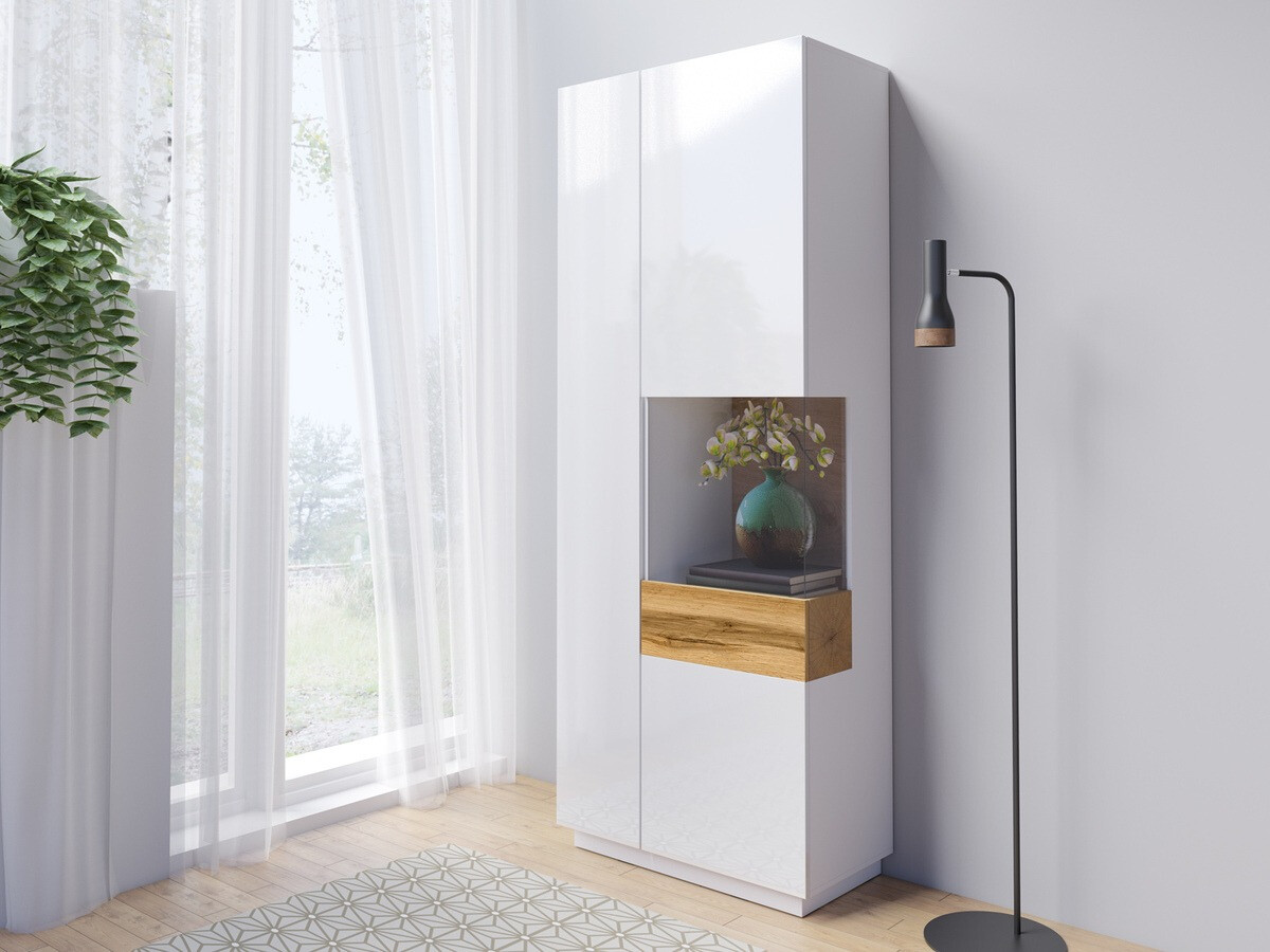 Estantería Livlore 100 (Blanco + Blanco brillante + Roble wotan)