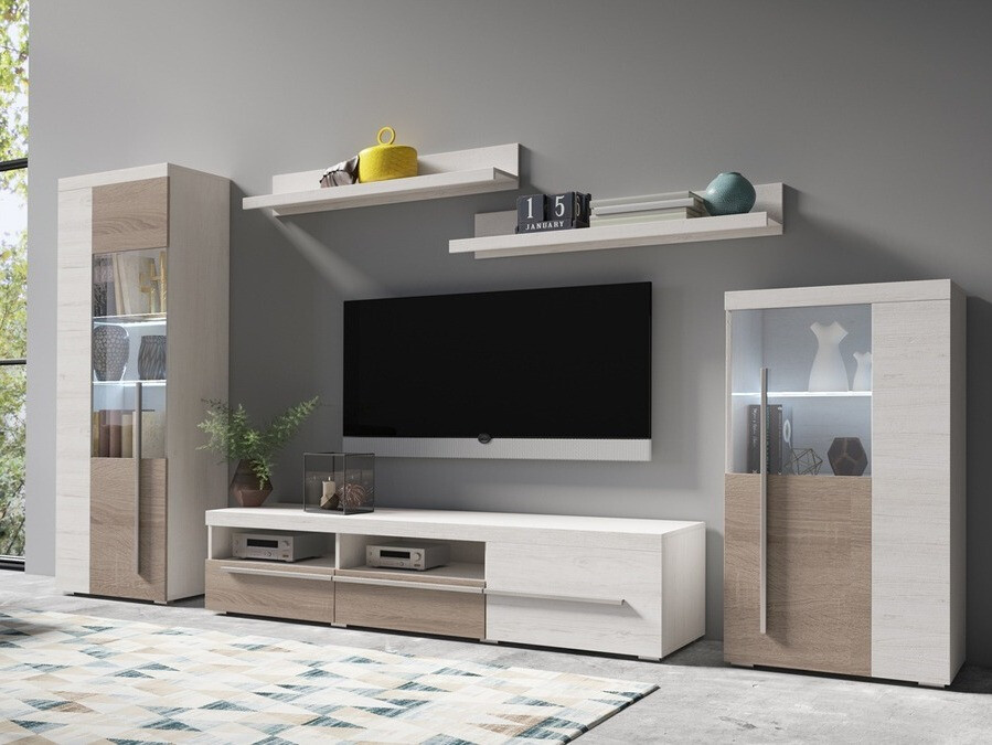 Conjunto de salón Sorciro 103 (Pino Anderson + Trufa roble)