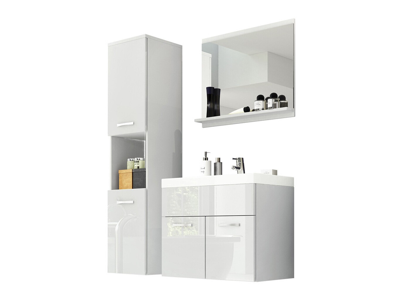 Conjunto de mueble de baño Sarasota 122 (Blanco + Blanco brillante)
