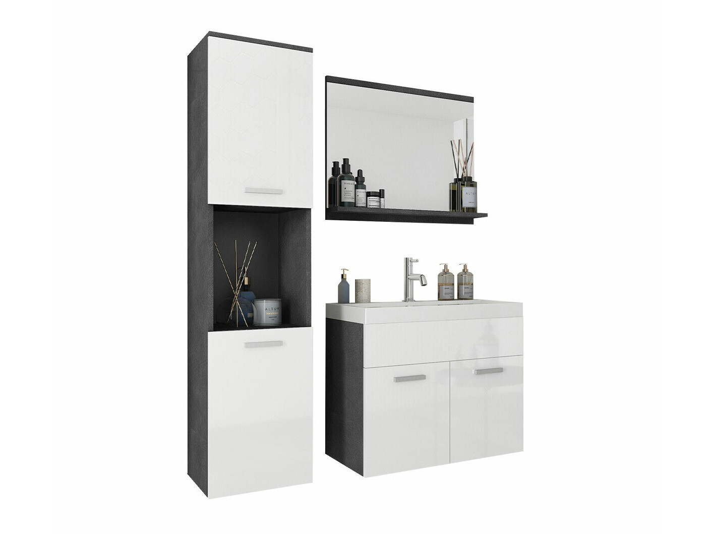 Conjunto de mueble de baño Sarasota 122 (Madera gris + Blanco brillante)