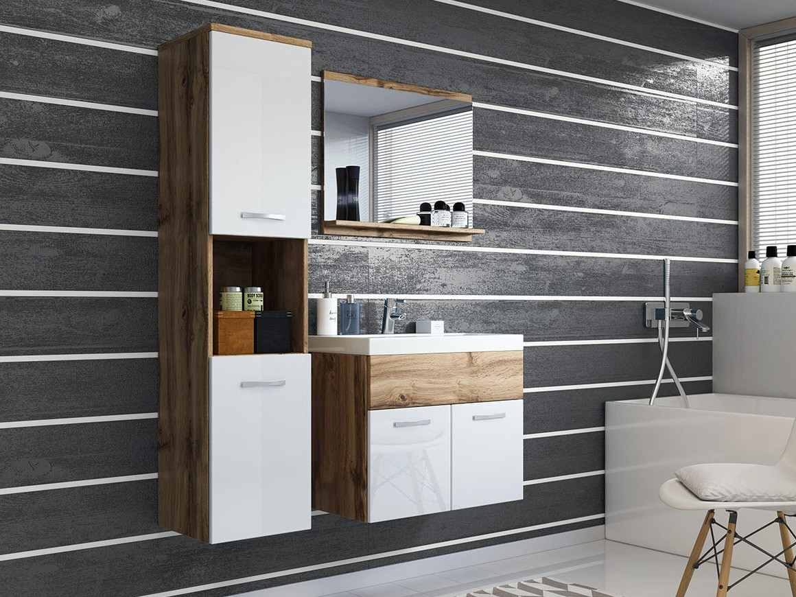 Conjunto de mueble de baño Sarasota 122 (Roble wotan + Blanco brillante)