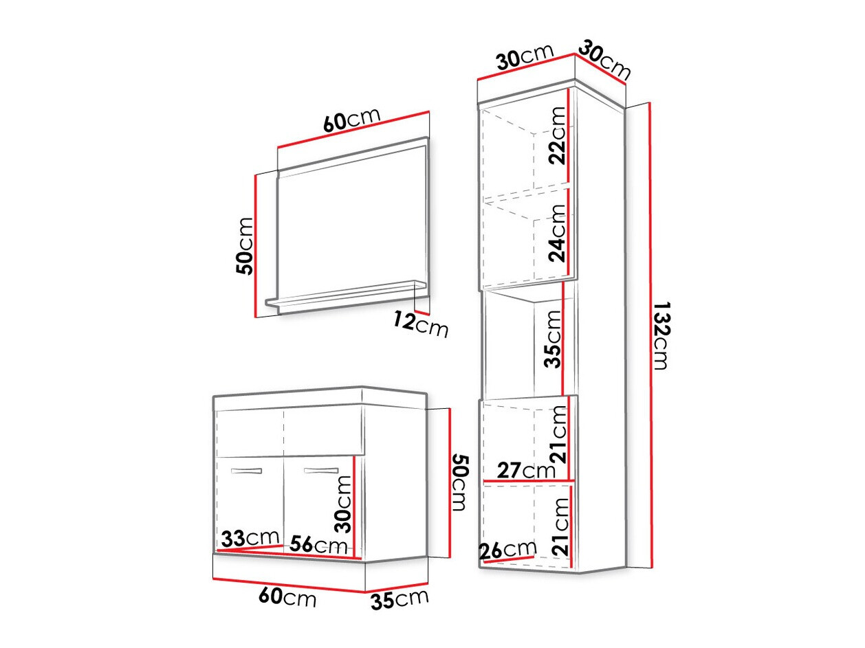 Conjunto de mueble de baño Sarasota 122 (Roble wotan + Blanco brillante)