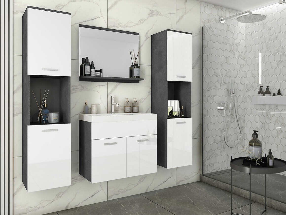 Conjunto de mueble de baño Sarasota 123 (Madera gris + Blanco brillante)