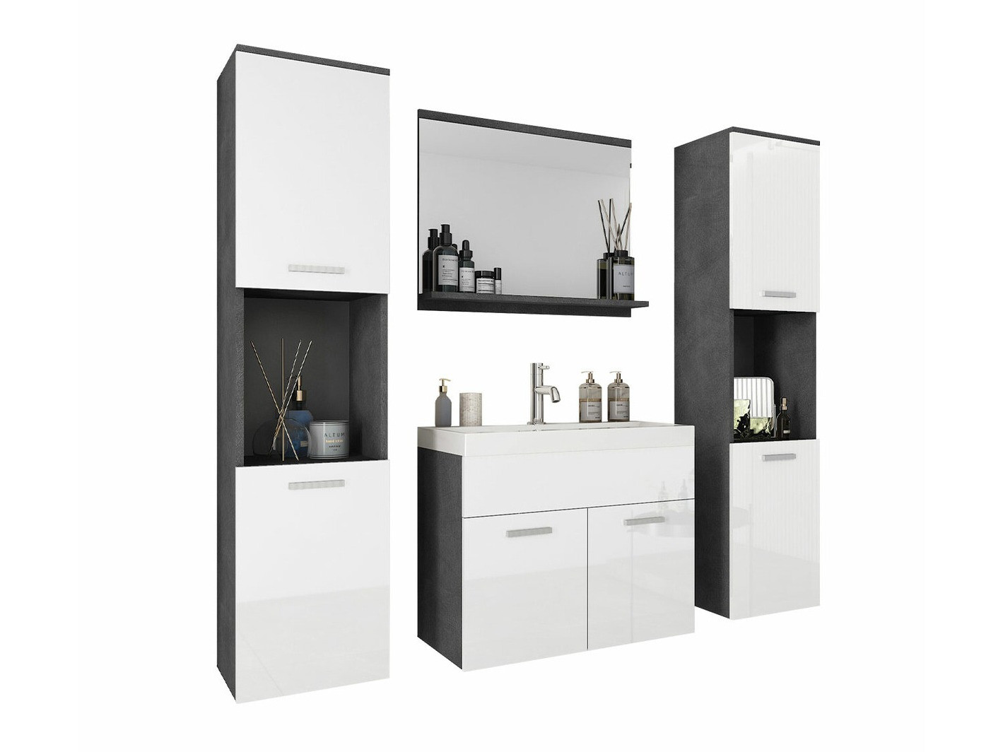 Conjunto de mueble de baño Sarasota 123 (Madera gris + Blanco brillante)