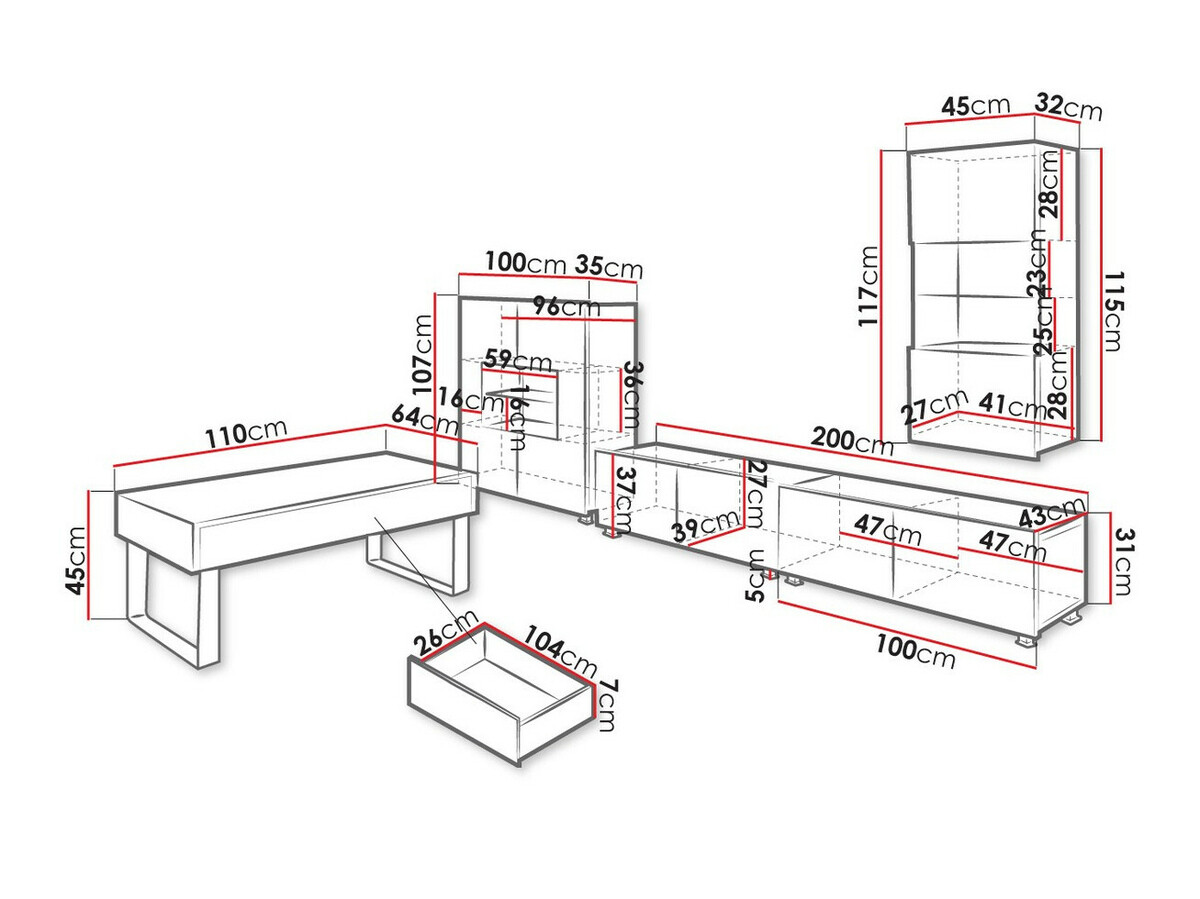 Conjunto de salón Tivdalu 140 (Negro + Negro brillante)
