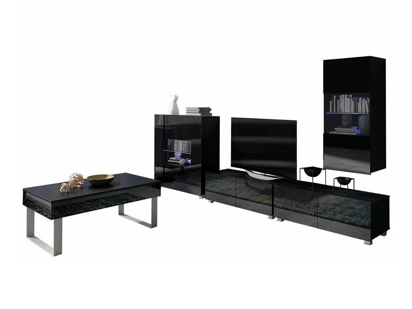 Conjunto de salón Tivdalu 140 (Negro + Negro brillante)