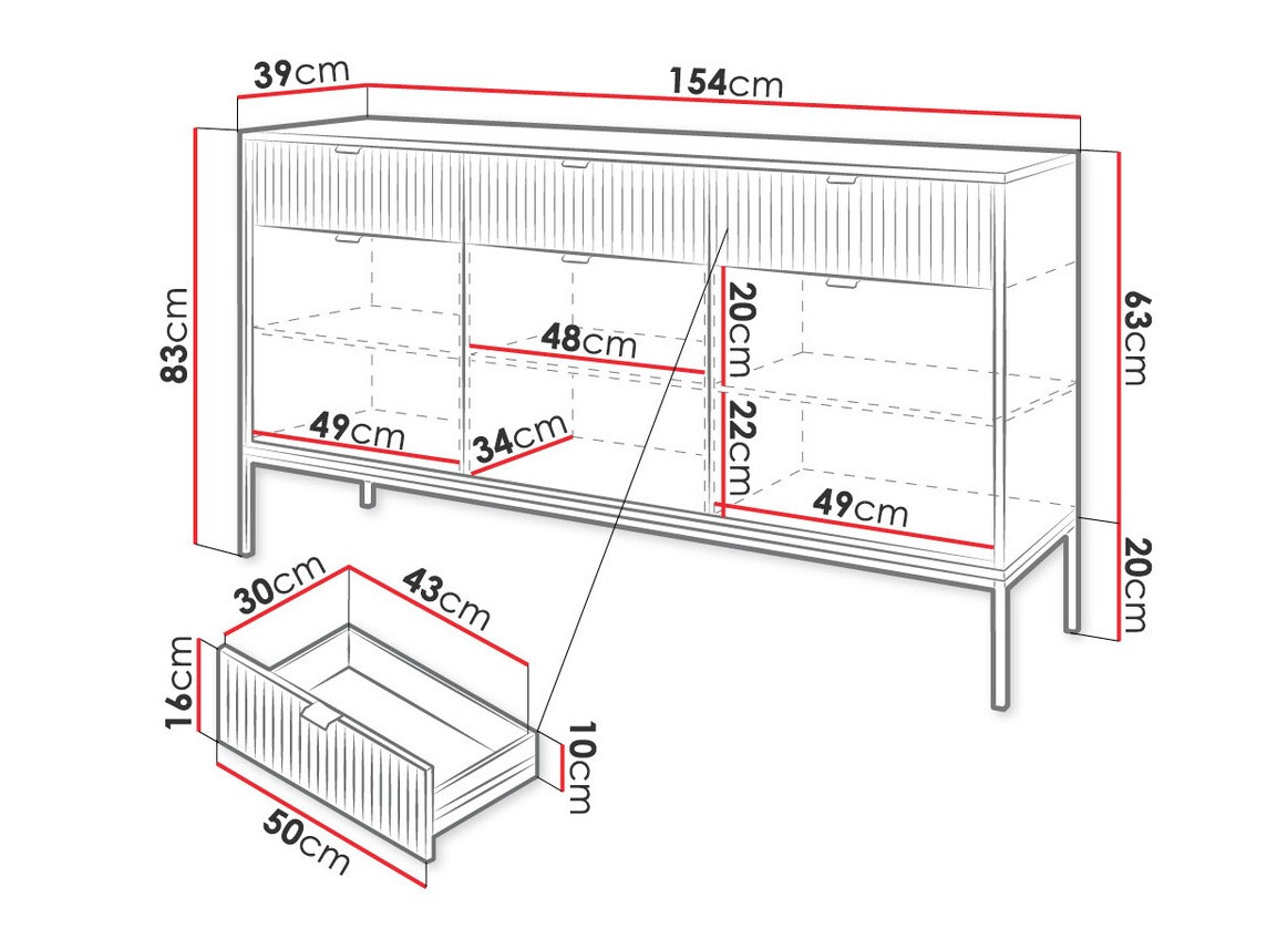 Cómoda Lima L105 (Gris + Negro)
