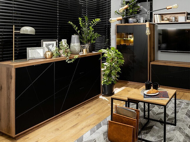 Cómoda Fivale 100 (Roble delano oscuro + Negro mate)