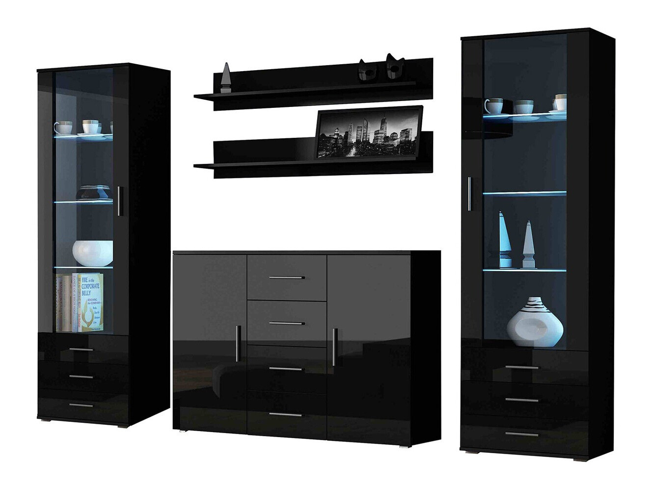 Conjunto de salón Tornola 112 (Negro + Negro brillante)