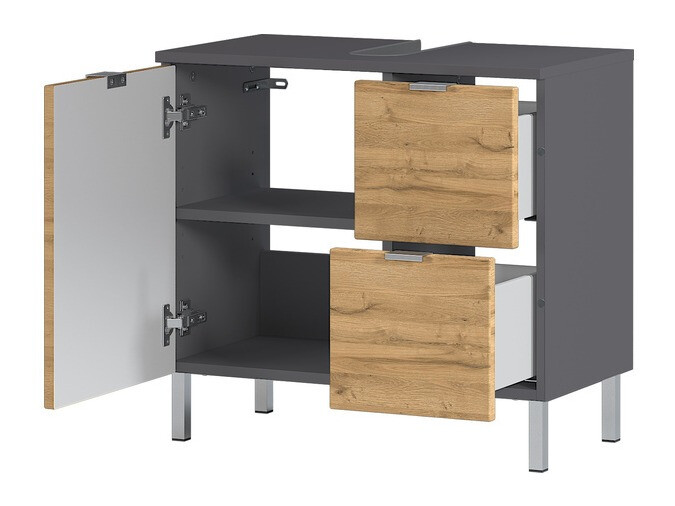 Conjunto de mueble de baño Lomcamo 109 (Grafito + Roble nieto)