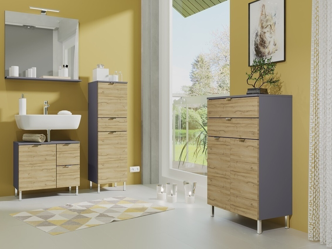 Conjunto de mueble de baño Lomcamo 109 (Grafito + Roble nieto)