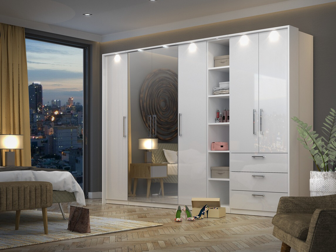 Armario Tenodea 110 (Blanco + Blanco brillante)