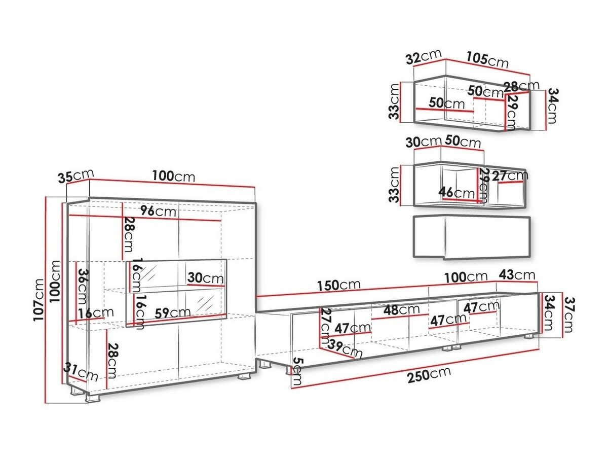 Conjunto de salón Tivdalu 148 (Negro + Negro brillante + Roble Artisan)