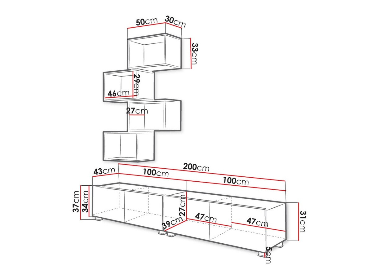 Conjunto de salón Tivdalu 150 (Negro + Negro brillante + Roble Artisan)
