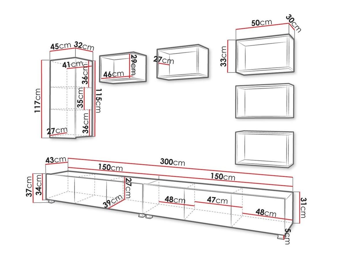 Conjunto de salón Tivdalu 157 (Negro + Negro brillante + Roble Artisan)