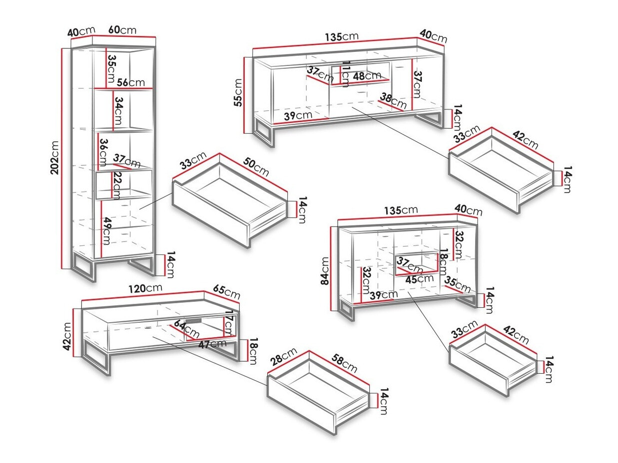 Conjunto de salón Baltesi 109 (Blanco + Roble Artisan)