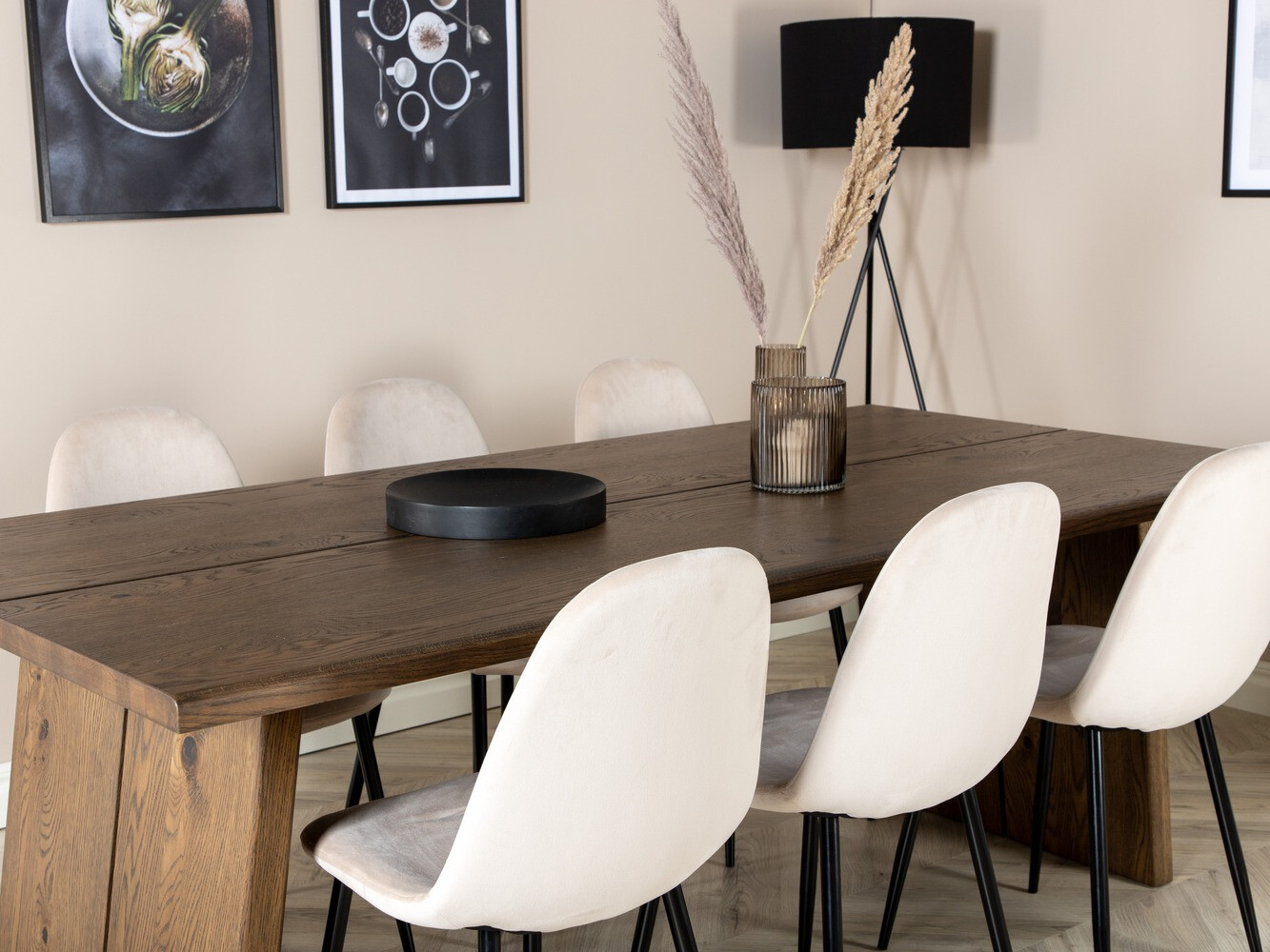 Conjunto de mesas y sillas para comedor Dallas 1868 (Negro + Beige)