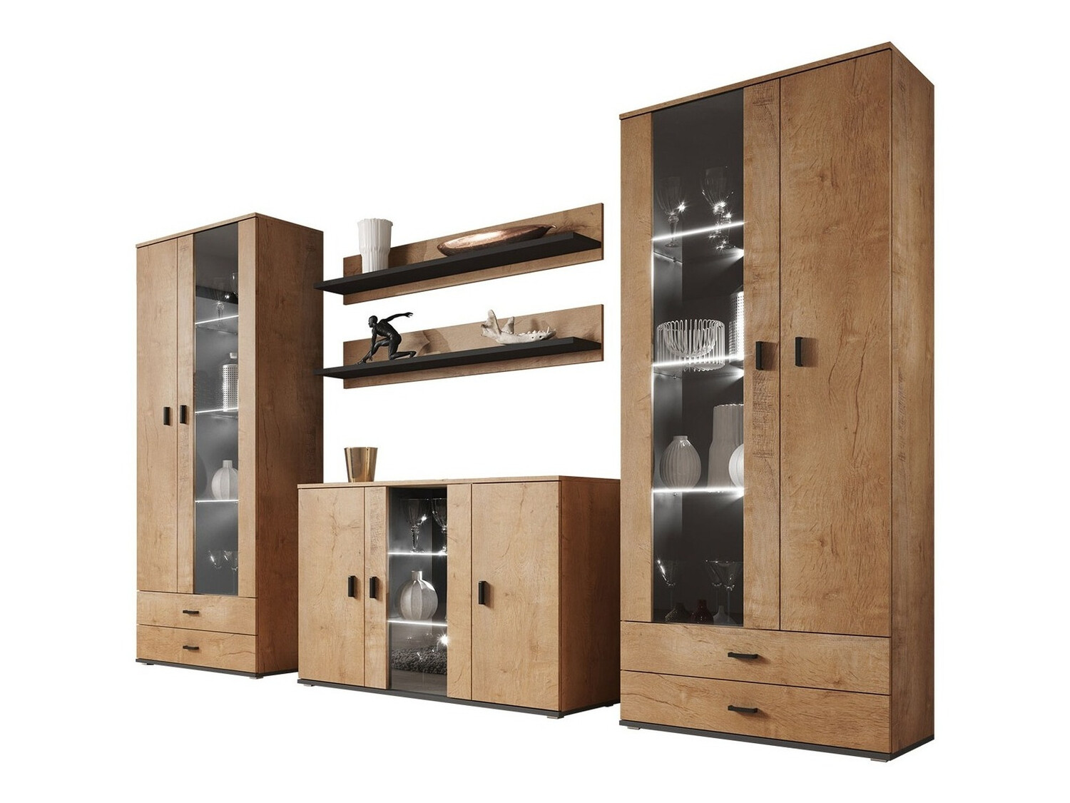 Conjunto de salón Tornola 111 (Roble de lefkada + Negro)