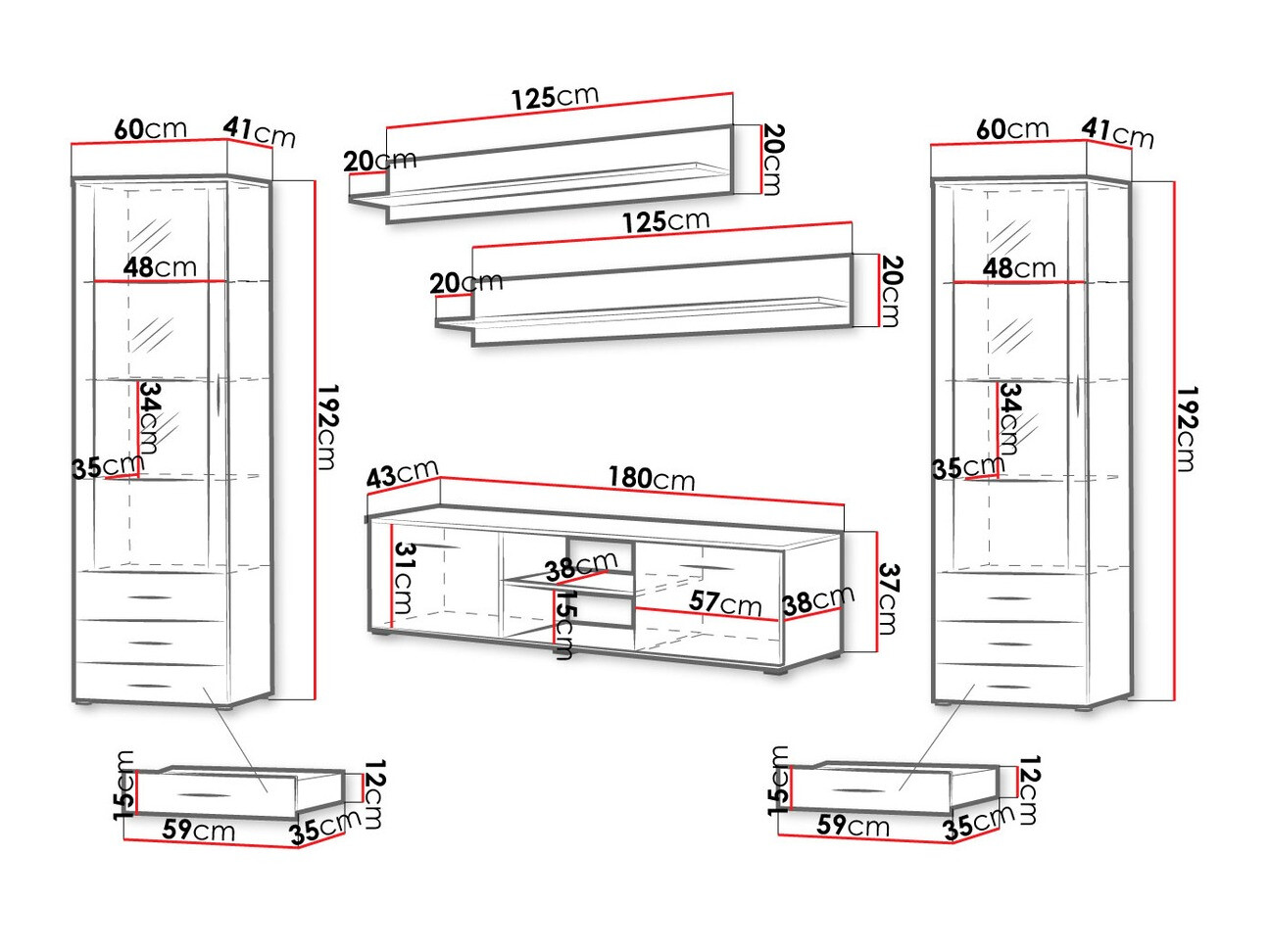 Conjunto de salón Tornola 109 (Blanco + Blanco brillante)