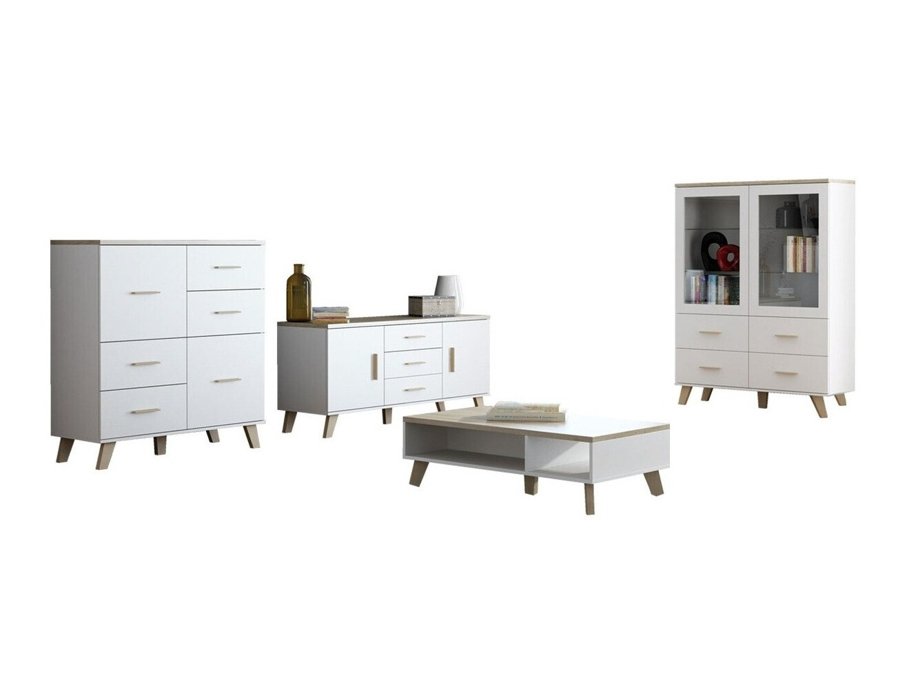 Conjunto de salón Larfloi 112 (Blanco + Roble Sonoma)