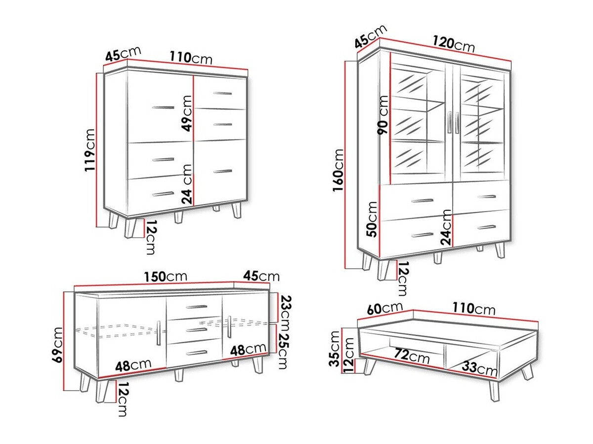 Conjunto de salón Larfloi 112 (Blanco + Roble Sonoma)