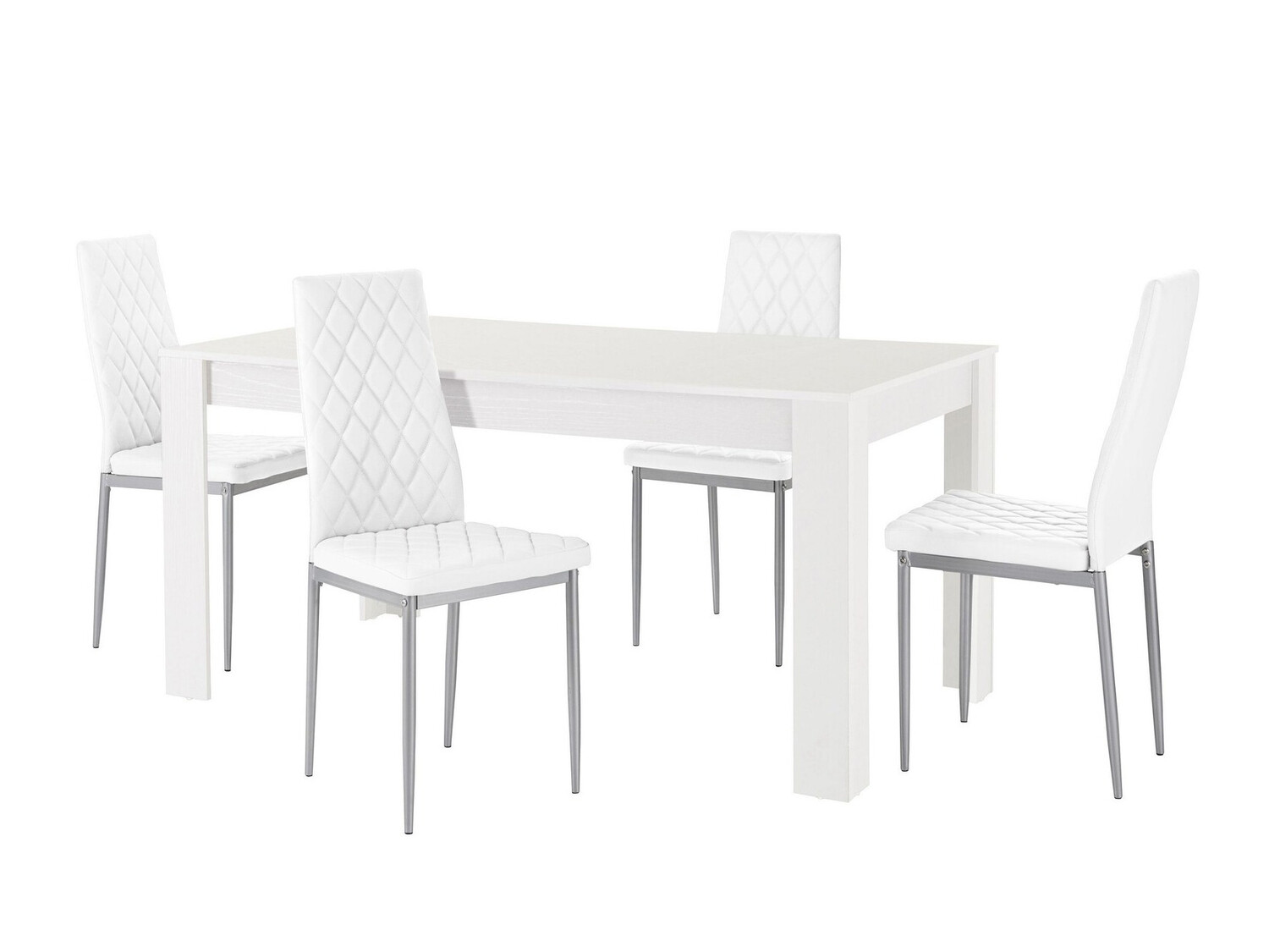 Conjunto de mesas y sillas para comedor Denton 599 (Blanco + Plata)