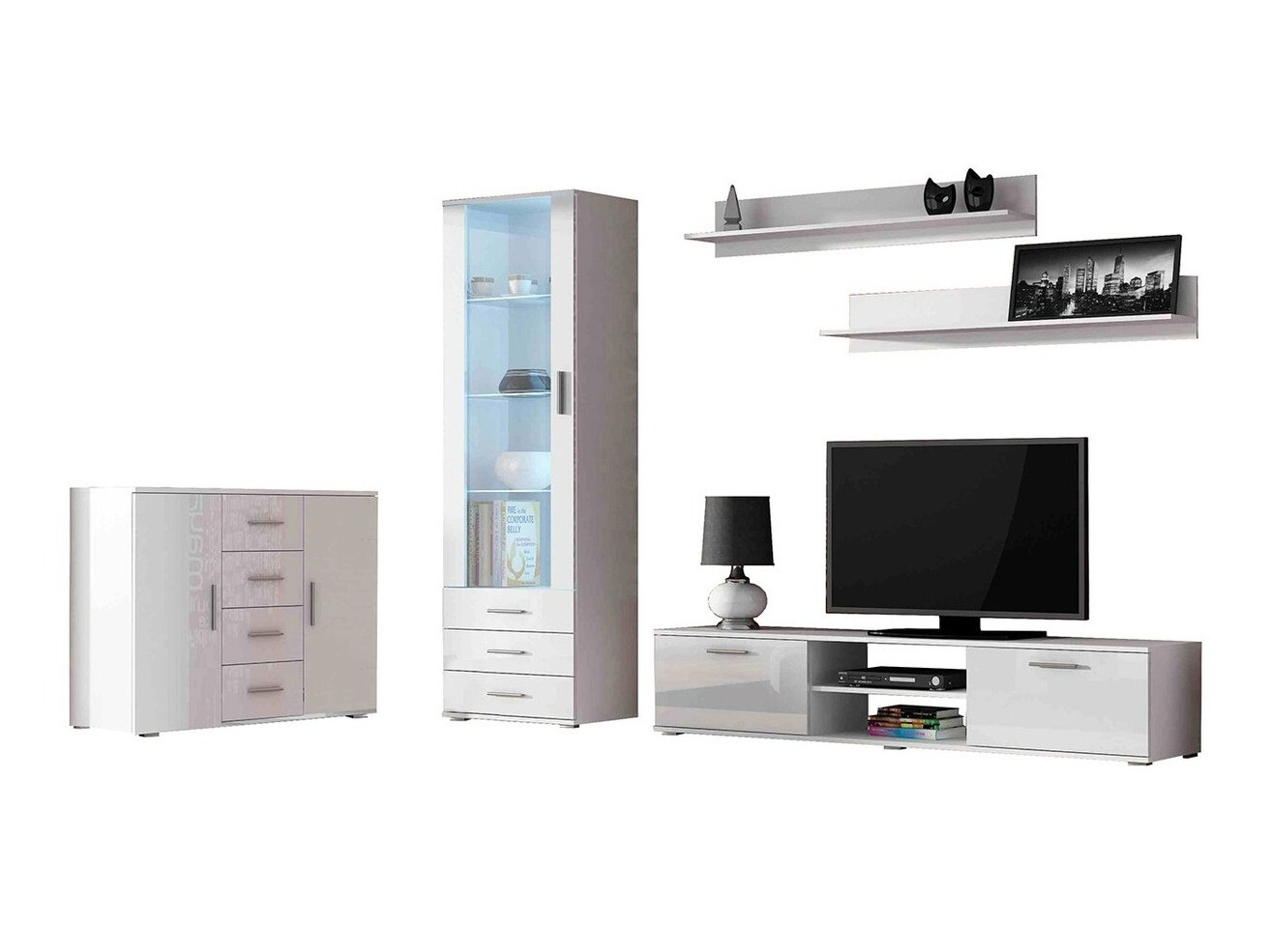 Conjunto de salón Tornola 108 (Blanco + Blanco brillante)